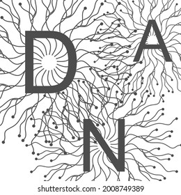 Concepto de bioquímica con acrónimo de adn y líneas conectadas con puntos