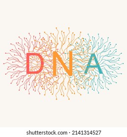 Concept of biochemistry with dna acronym and lines connected with dots