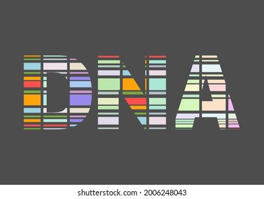 Concept of biochemistry with dna acronym painted by multicolor stripes