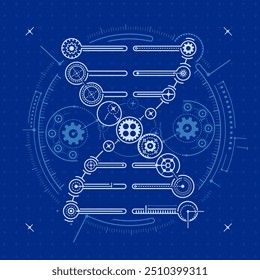 conceito de tecnologia de bioengenharia, gráfico da estrutura do ADN combinado com o elemento de planta