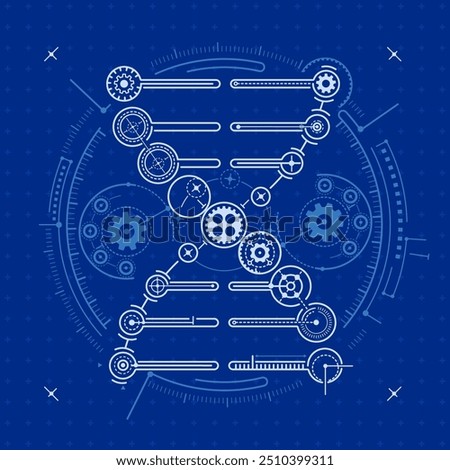 concept of bioengineering technology, graphic of DNA structure combined with blueprint element