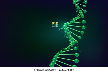 concept of biological technology, DNA structure on dark green background