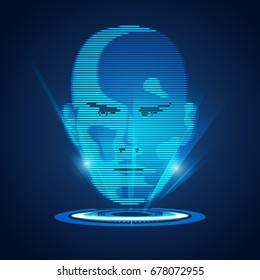 concept of biometric, digital Face Scanning, human face combined with electronic board