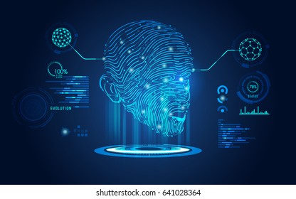 concept of biometric technology, digital Face Scanning, human head combined with electronic board