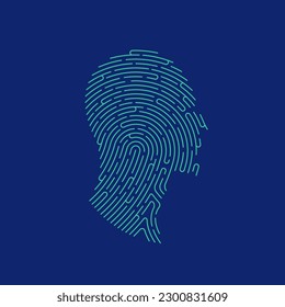 concepto de biometría o forense digital, gráfico de huellas dactilares combinado con cara humana creada con ruta editable