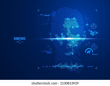 concept of biometrics or face recognition technology, graphic of fingerprint combined with man face and futuristic element