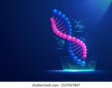 concepto de biotecnología o bioquímica, gráfico de cadena de ADN con elemento médico futurista