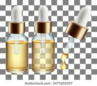 concept of biotin serum hair care protection,Dropper bottle set.transparent dropper bottle  Serum drop bottles, on Transparent background
