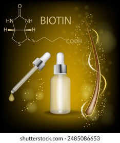 Konzept von Biotin Serumhaarkrebs. Biotin und chemische Strukturformel. Vitamin B7- oder H-Molekül