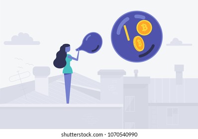 Concept of bitcoin bubble balloon with etherium symbol as vector illustration flat style