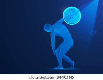 Konzept der Bitcoin-Investition in Europa, Grafik des Discobolus wird Bitcoin werfen