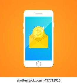 Concept of Bitcoin transaction via SMS. Vector, eps10.