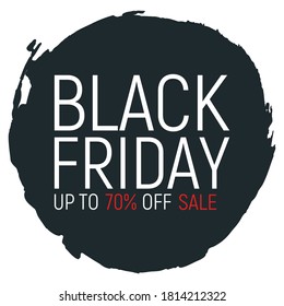 Concept black friday event banner and flyer, big sale clearance font text vector illustration. Design advertisement 70% closeout promotion label, season shopping day.