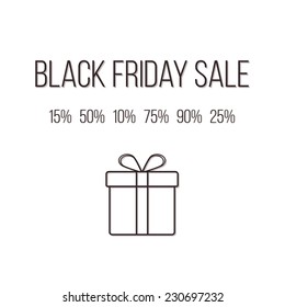concept of black friday shopping lettering with different sales. isolated on white background. thin line design modern vector illustration