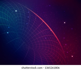 concept of black hole, graphic of wireframe shape with galaxy star background