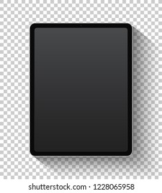 Concept of black tablet with camera and sound and power buttons. Isolated on transparent background, vector quality illustration.