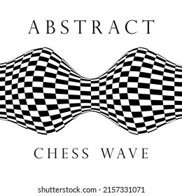 El concepto de una ola de ajedrez distorsionada en blanco y negro. Ilusión abstracta 3D. Ilustración vectorial.