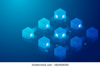 concepto de tecnología de cadena de bloques o big data, gráfico de cubos digitales con elemento futurista