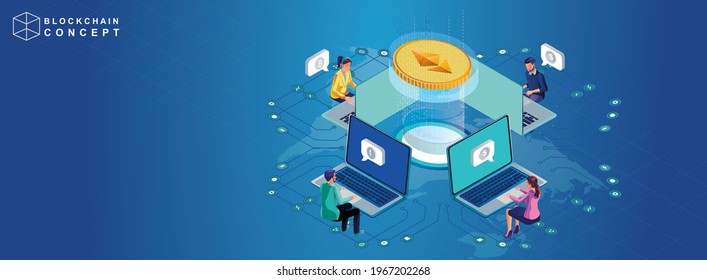 Concept of Block chain technology data analysis for investors marketing solutions or financial performance crypto currency statistics concept illustration modern flat design isometric vector