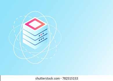 Concept of blockchain server database, hi-technology element, information processing gradient isometric vector