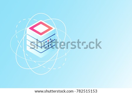 Concept of blockchain server database, hi-technology element, information processing gradient isometric vector