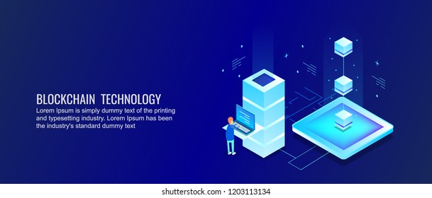 A concept for Blockchain technology, Blockchain for business solution flat style isometric banner