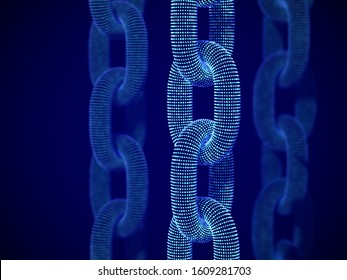 Concept of blockchain technology and network connections: 3D digital chains. Business partnership and communication. Artificial intelligence abstract background. EPS 10, vector illustration.