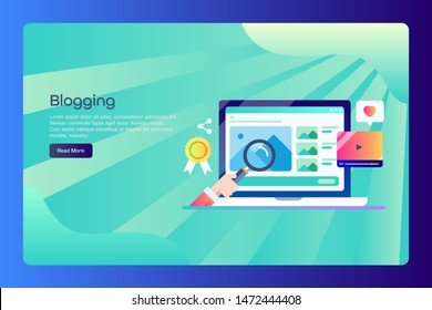 Concept Of Blog, Blogging, Writing Blog Articles, Vector Illustration On Landing Page
