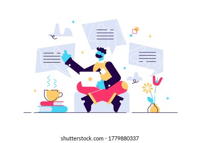 Concept Blog content, Blogging, post, content strategy, social media, chatting, for web page, social media, documents, cards, posters. Vector illustration Seo infographic, Management Business