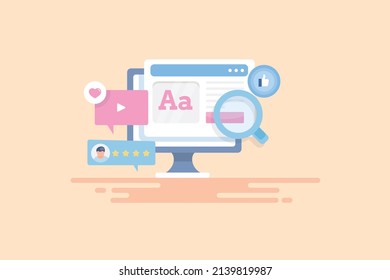 Concept of blog marketing, Blog SEO, Sharing blog post, Blog ad network - flat design vector illustration with icons