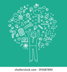 Concept of blogging. Business doodles. Vector illustration