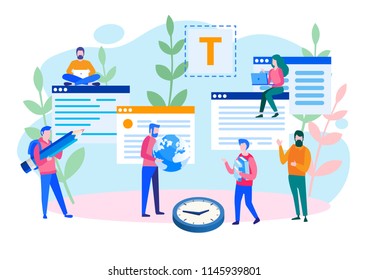 Concept Blogging, education, creative writing, content management for web page, banner, presentation, social media, documents, cards, posters. Vector illustration news, copywriting, seminars, tutorial