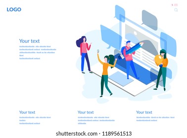 Concept Blogging, education, creative writing, content management for web page, banner, presentation, social media, documents, cards, posters. Vector illustration news, copywriting, seminars, tutorial