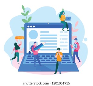 Concept Blogging, education, creative writing, content management for web page, banner, presentation, social media, documents, cards, posters. Vector illustration news, copywriting, seminars, tutorial