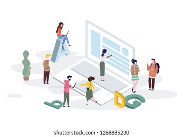 Concept Blogging, education, creative writing, content management for web page, banner, presentation, social media, documents, cards, posters. Vector illustration news, copywriting, seminars, tutorial