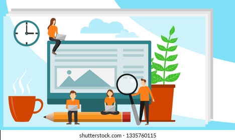 Concept Blogging, education, creative writing, content management for web page, banner, presentation, social media, documents. Concept Blog content, Blogging, post.