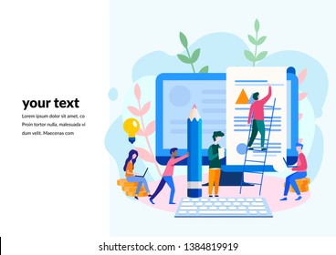 Concept Blogging, education, creative writing, content management for web page, banner, presentation, social media, documents, cards, posters. Vector illustration news, copywriting, seminars, tutorial