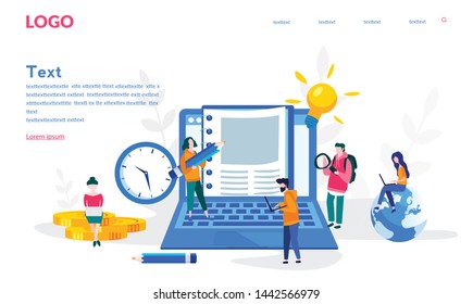 Concept Blogging, education, creative writing, content management for web page, banner, presentation, social media, documents, cards, posters. Vector illustration news, copywriting, seminars, tutorial