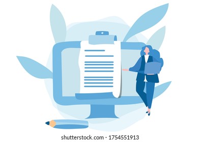 Concept Blogging, education, creative writing, content management for web page, banner, presentation, social media, documents, cards, posters. Vector illustration news, copywriting, seminars, tutorial