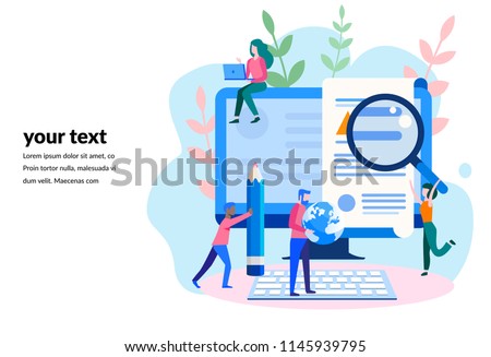 Concept Blogging, education, creative writing, content management for web page, banner, presentation, social media, documents, cards, posters. Vector illustration news, copywriting, seminars, tutorial