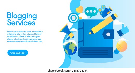 Concept of Blogging Services vector business illustration in flat design.  