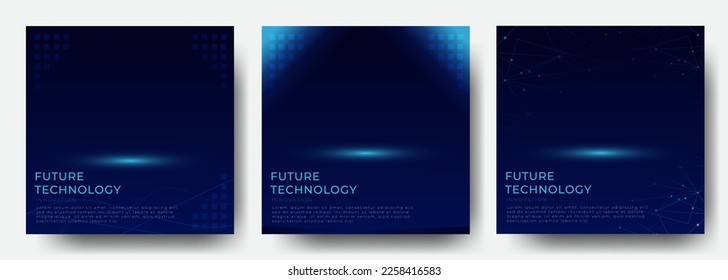 concepto de plantilla azul de tecnología de futuro digital cuadrado de medios sociales post banner fondo vectorial. conjunto de tecnología futura cuadrada de medios sociales post banner fondo vector. publicación de medios sociales tecnológicos