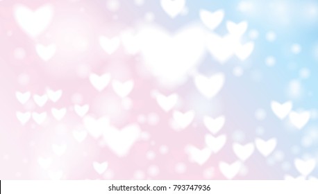 The concept of a blue and pink background is soft and romantic decorated with a blurred heart effect.
