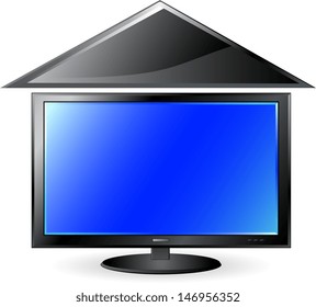 concept blue plasma screen under house roof