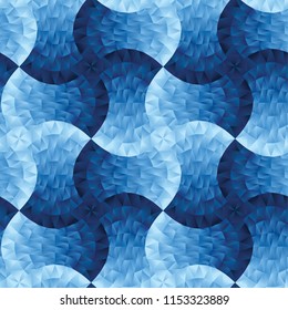 Concept blue polygon geometry seamless pattern. Modern geometric wave repeatable geometric motif for header, poster, background.