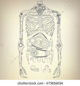 Concept Of Blueprint Of A.I. Invention, Robot Body Diagram