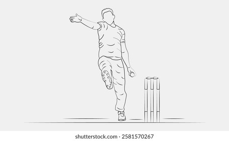 Concept of Boiling playing cricket - championship, Line art design Vector illustration.