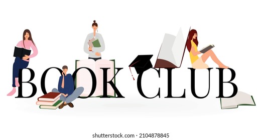 concept of a book club with people reading. Vector illustration in a flat style isolated on a white background