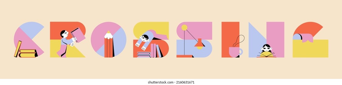 The concept of book exchange, bookcrossing between students and children. Illustration of education, festival, knowledge and reading club. Isolated flat illustration for banner, poster and invitation