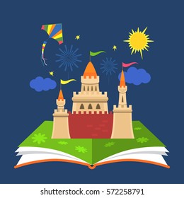 The concept of the book of fairy tales. Magical characters in the pages. flat vector illustration isolation